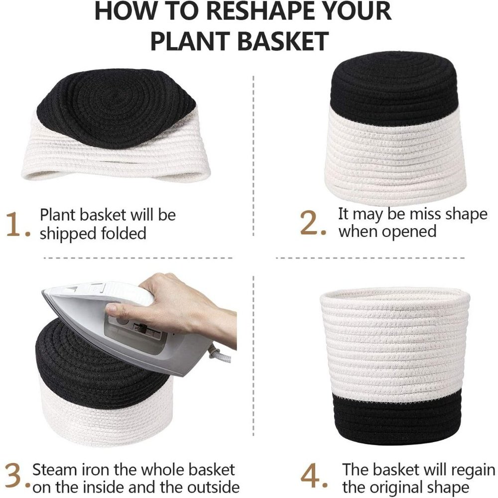 Cotton Rope Woven Plant Basket, Storage Organizer Basket (H 6.75" x W 6.5") - Picture 4 of 7